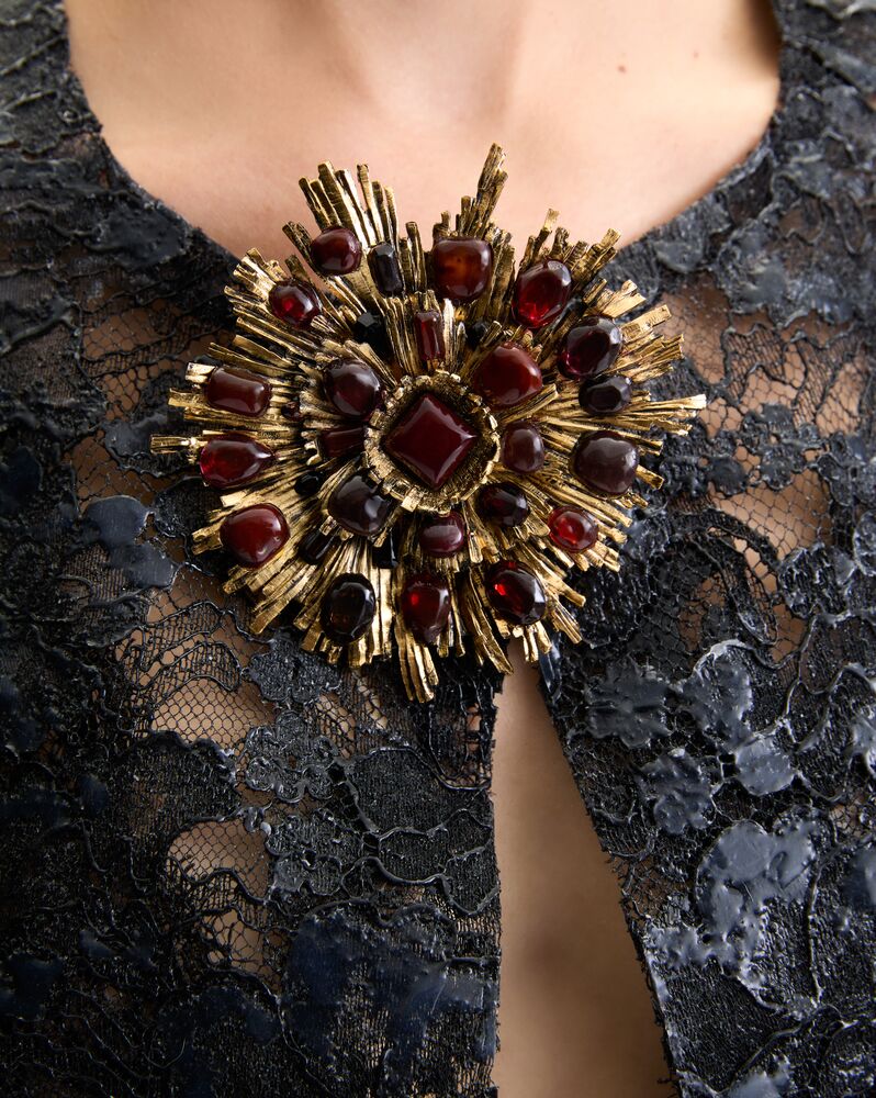 sunburst brooch in resin and glass