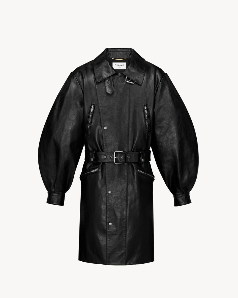 balloon-sleeve jacket in grained leather