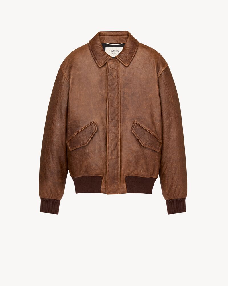 bomber jacket in vintage grained lambskin