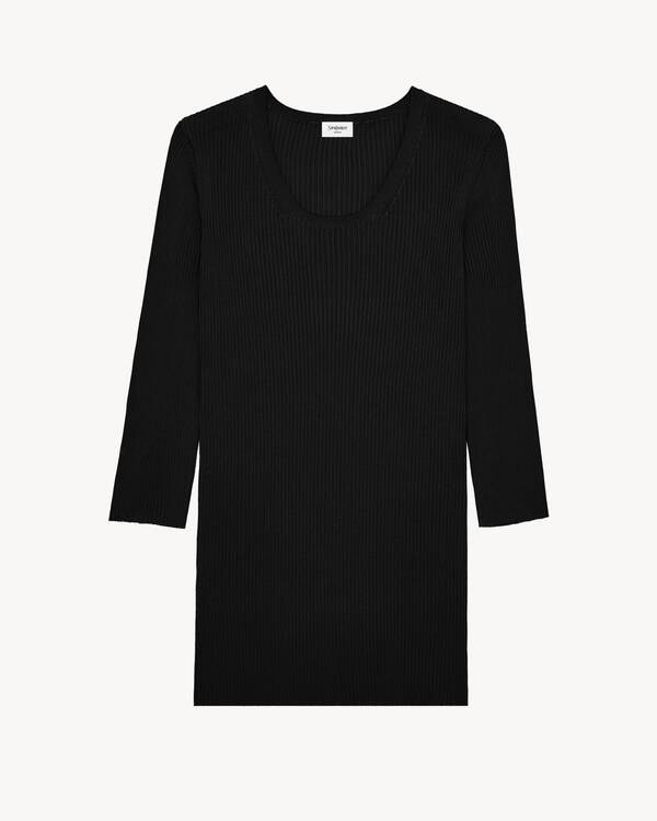long sweater in ribbed knit in Black | Saint Laurent | YSL US