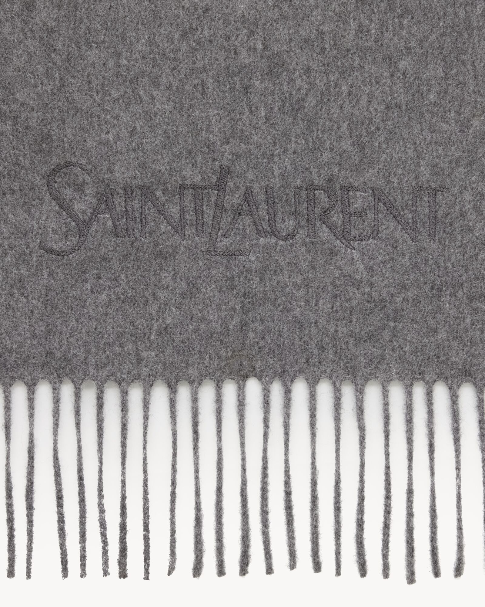 SAINT LAURENT emboidered scarf in cashmere jacquard in Grey | Saint ...