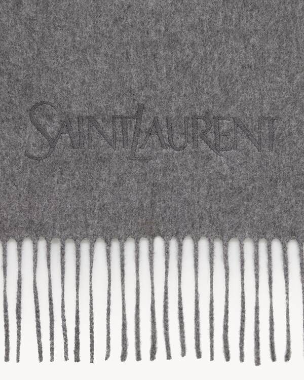 SAINT LAURENT emboidered scarf in cashmere jacquard in Grey | Saint ...