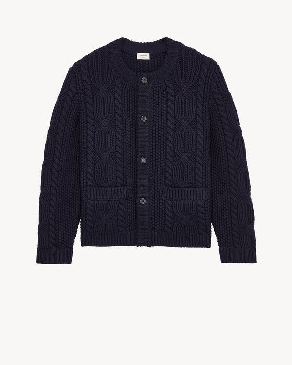 ケーブルニット カーディガン（ウール） ブルー | Saint Laurent | YSL JP