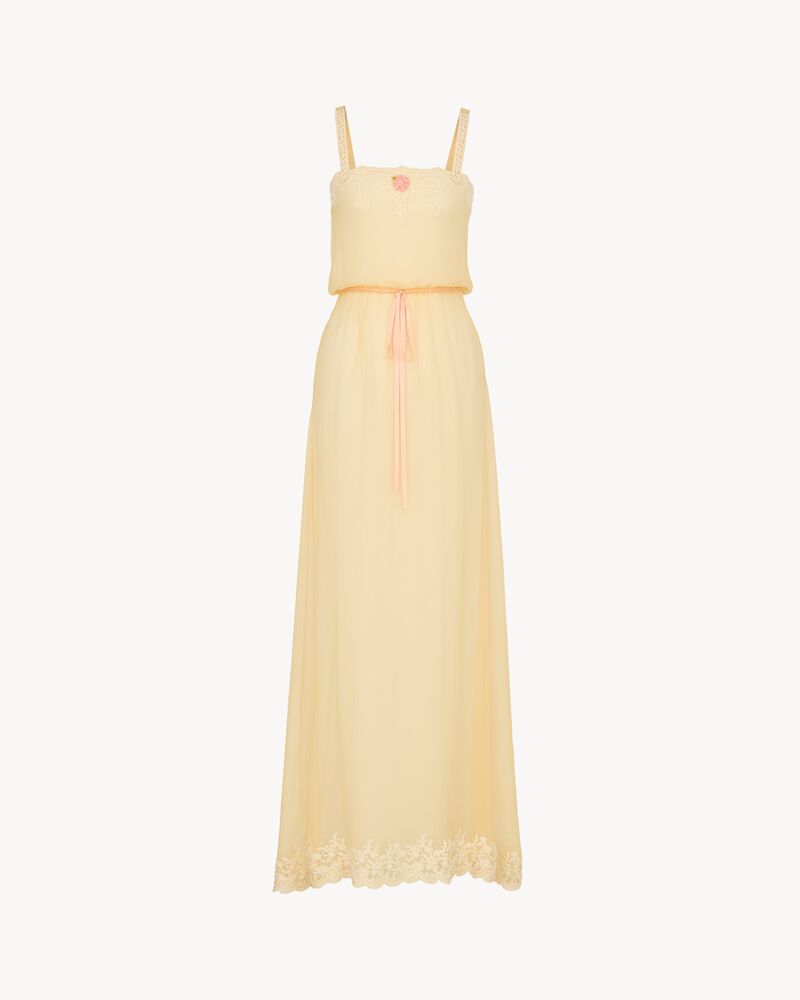 Abito in mussola mussola di crêpe di seta e pizzo