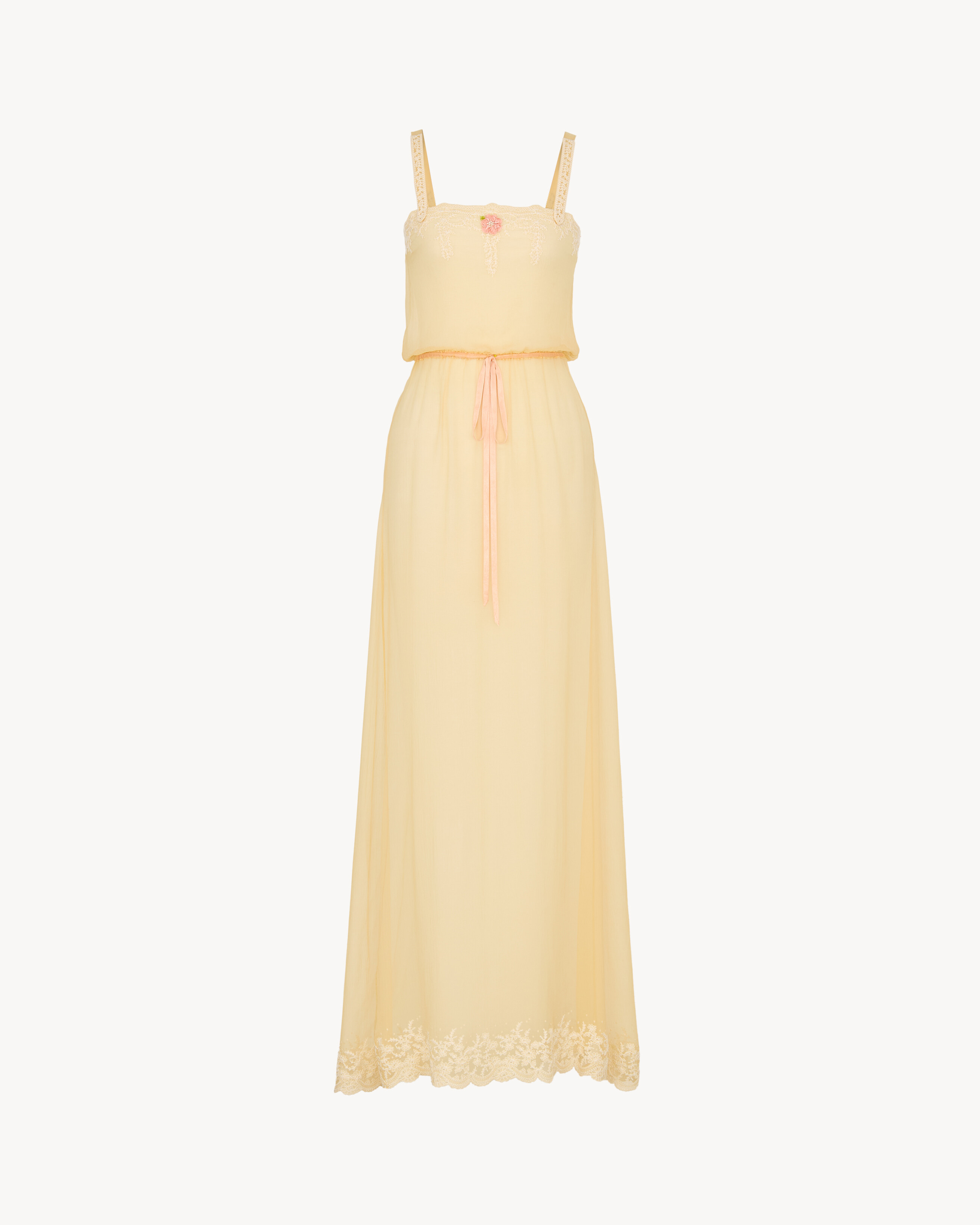 Abito in mussola mussola di crêpe di seta e pizzo