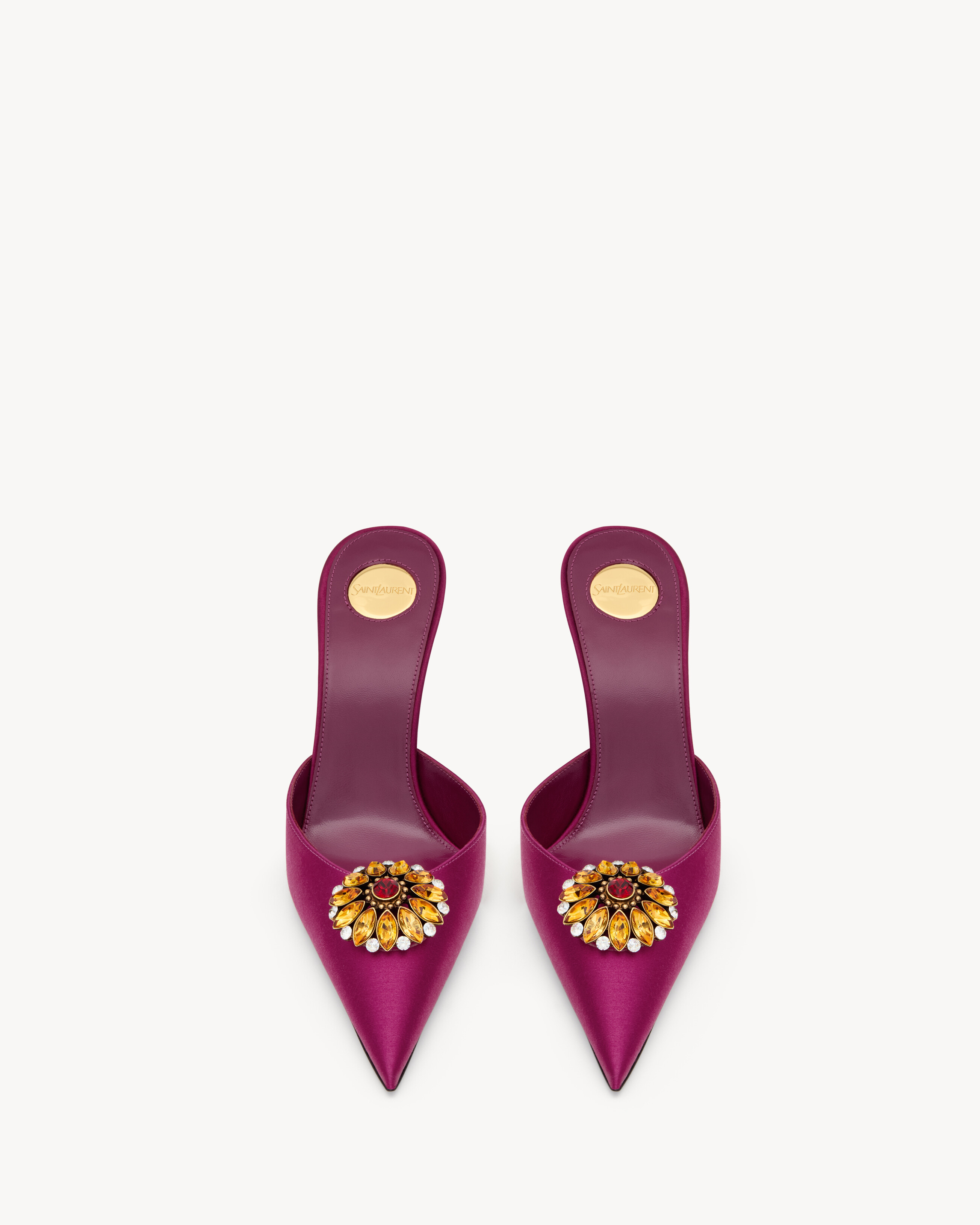 COSMO mules in satin crepe and crystals