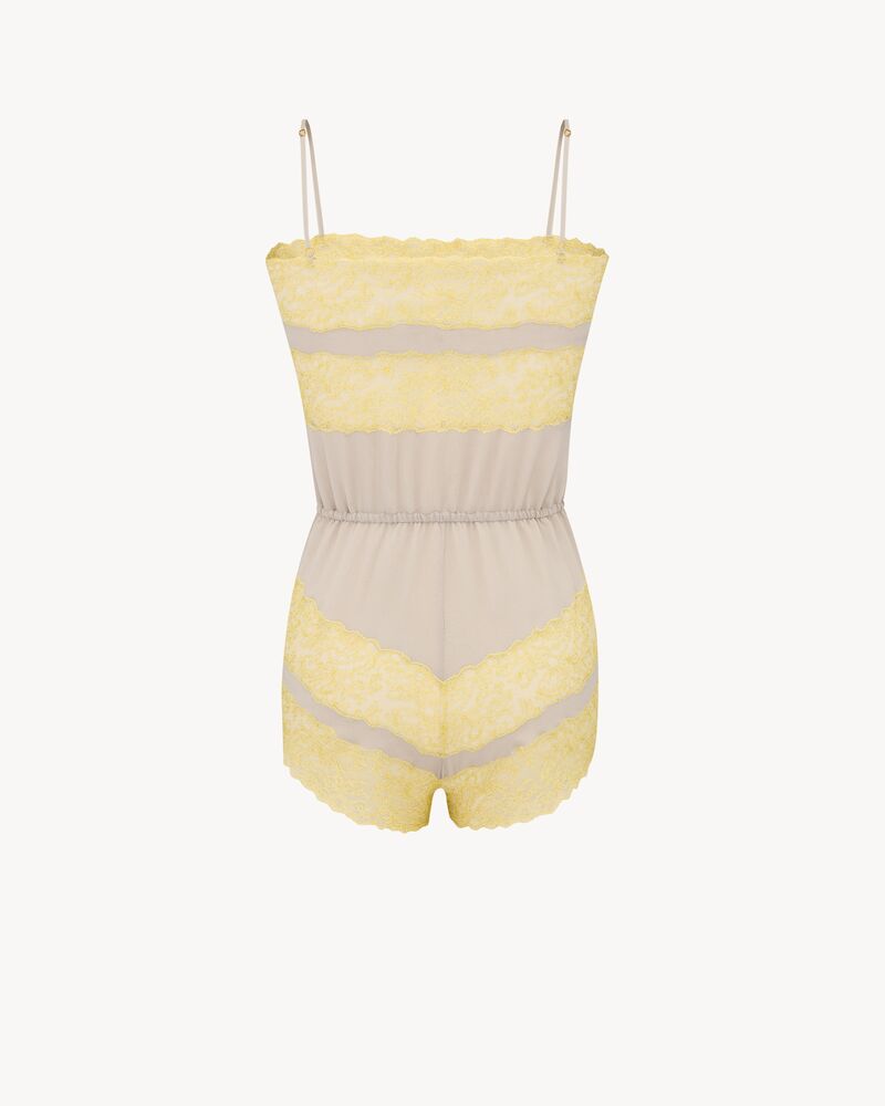 laced romper in silk crepe muslin