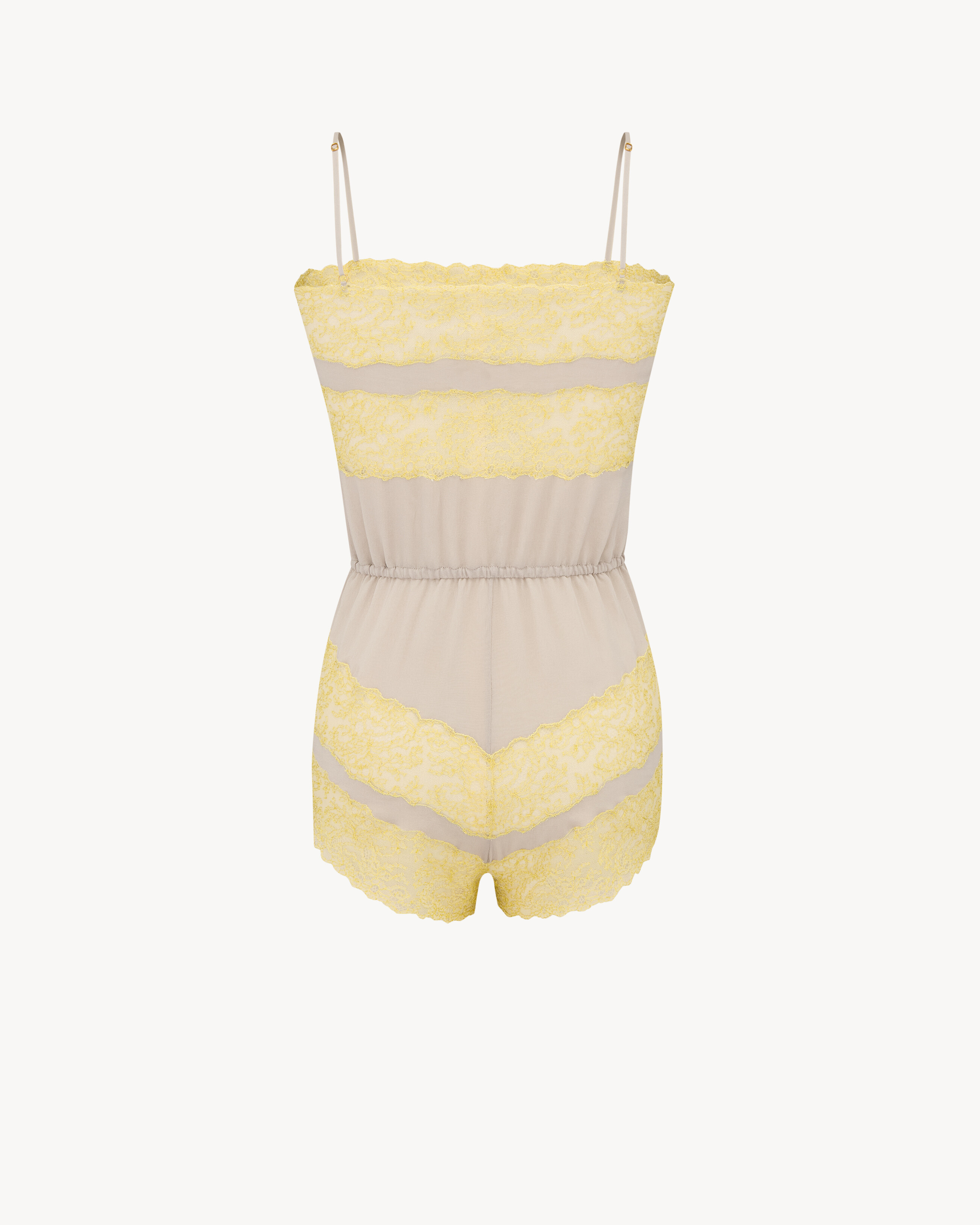 laced romper in silk crepe muslin