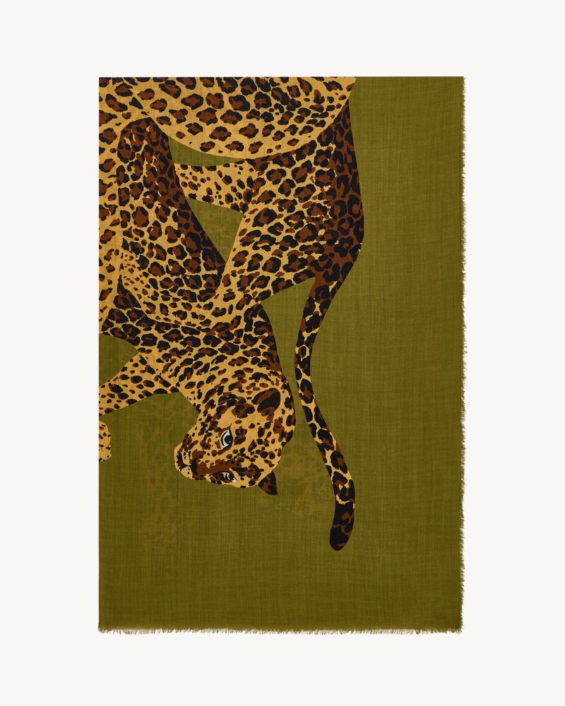 Leopard stole in wool twill