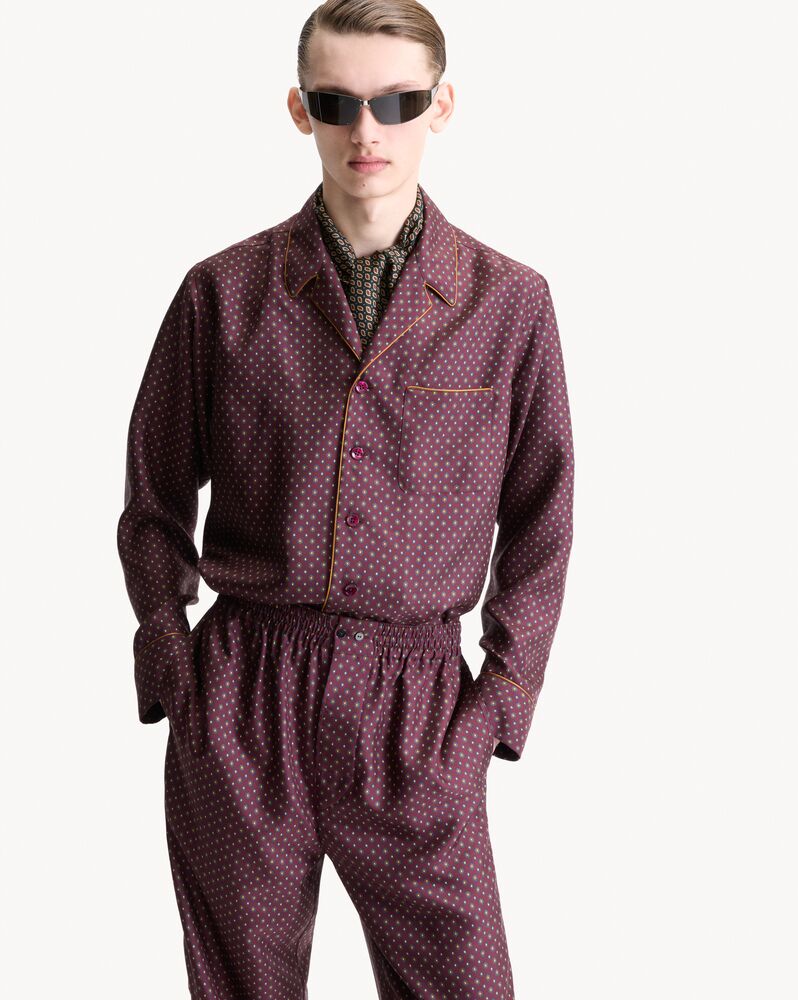 pajama-style shirt in hexagon silk twill