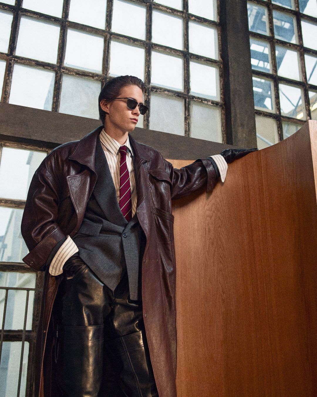 long coat in bubbled lambskin