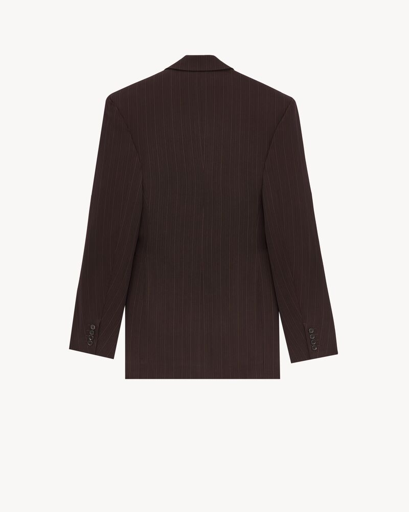 blazer com fechamento simples em lã mélange risca de giz
