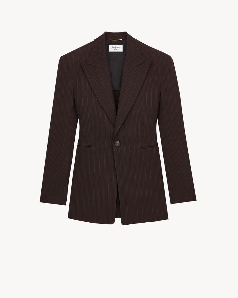 blazer com fechamento simples em lã mélange risca de giz