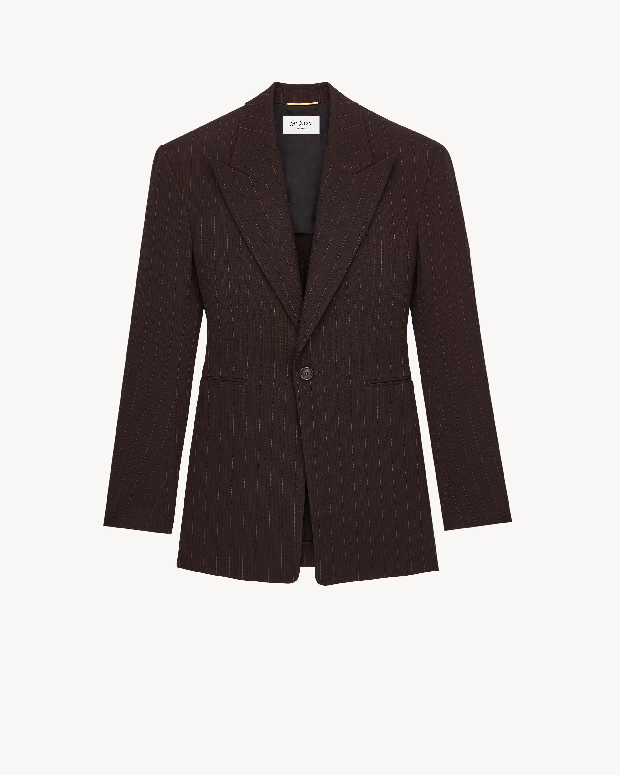blazer com fechamento simples em lã mélange risca de giz