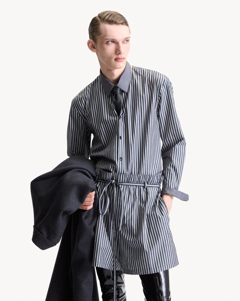 lounge shorts in striped cotton poplin