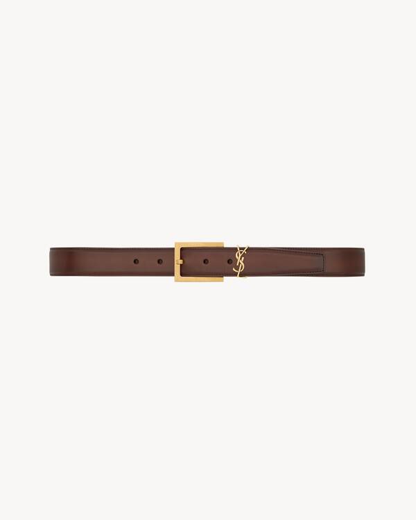 CASSANDRE belt in aged effect leather in Brown | Saint Laurent