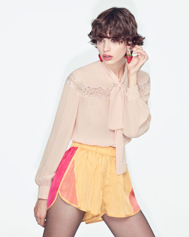 lavallière blouse in silk georgette and lace