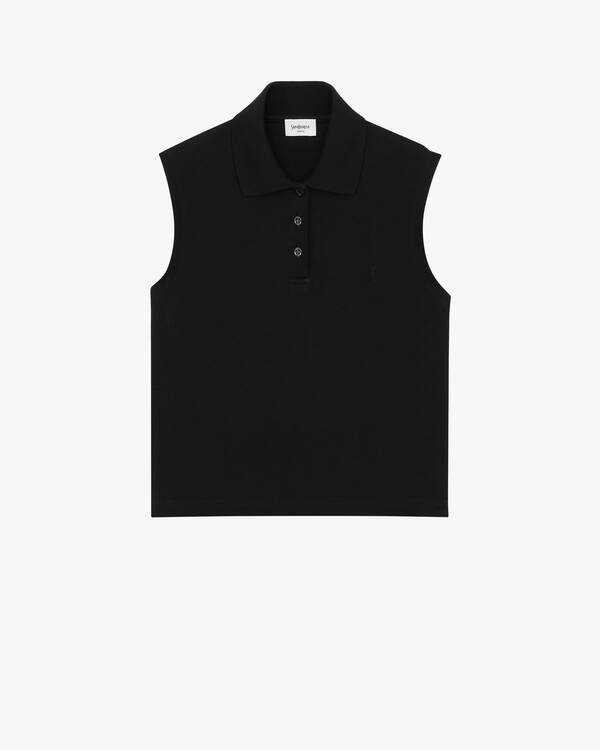 CASSANDRE polo shirt in piqué in Black | Saint Laurent | YSL EN-US