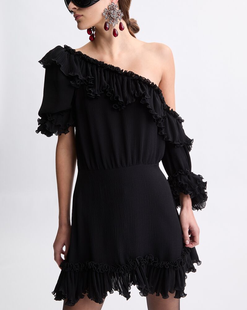 ruffled dress in silk crepon muslin