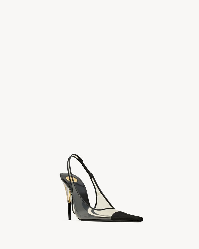 ROMY slingback pumps in TPU, satin, and patent leather
