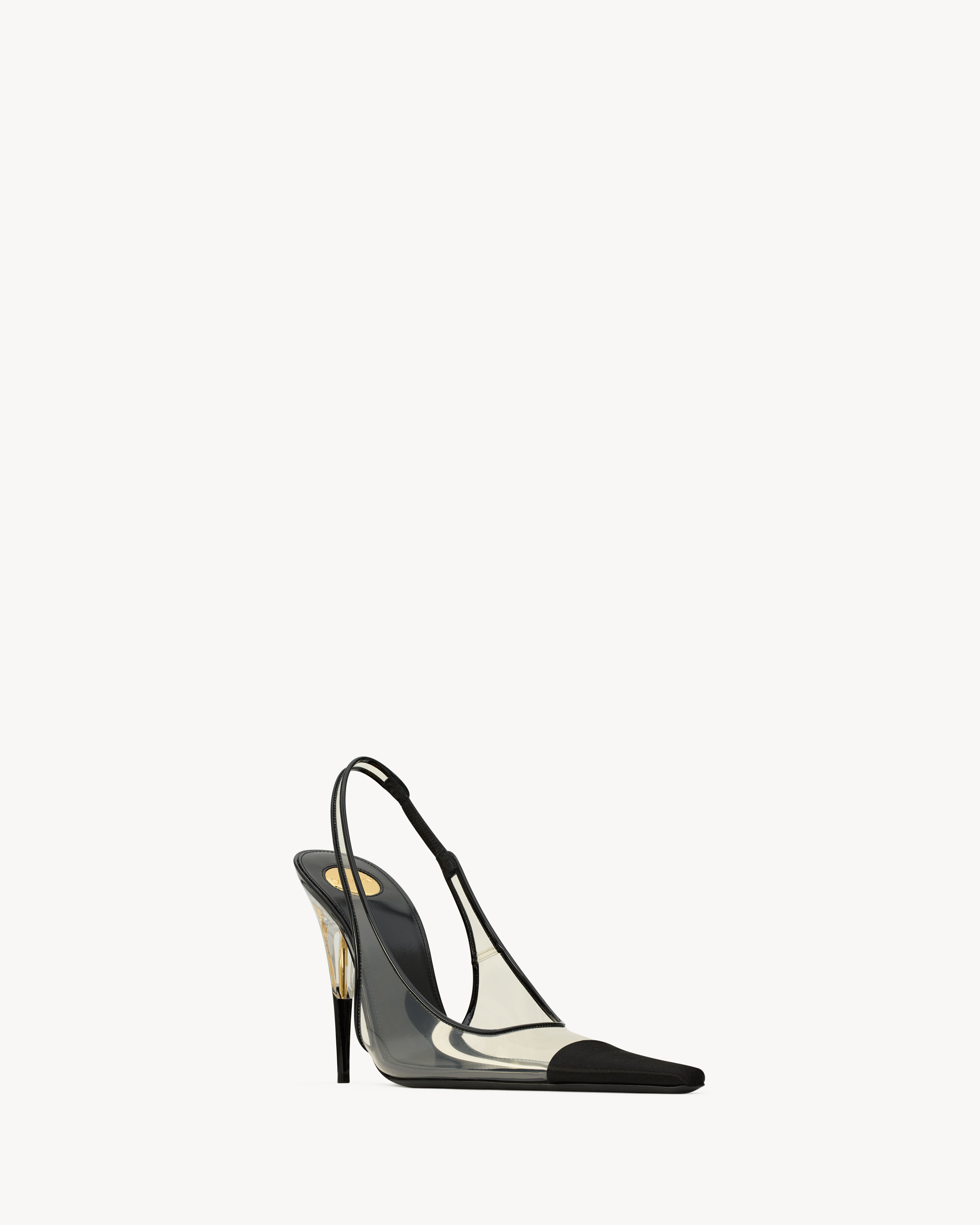 ROMY slingback pumps in TPU, satin, and patent leather