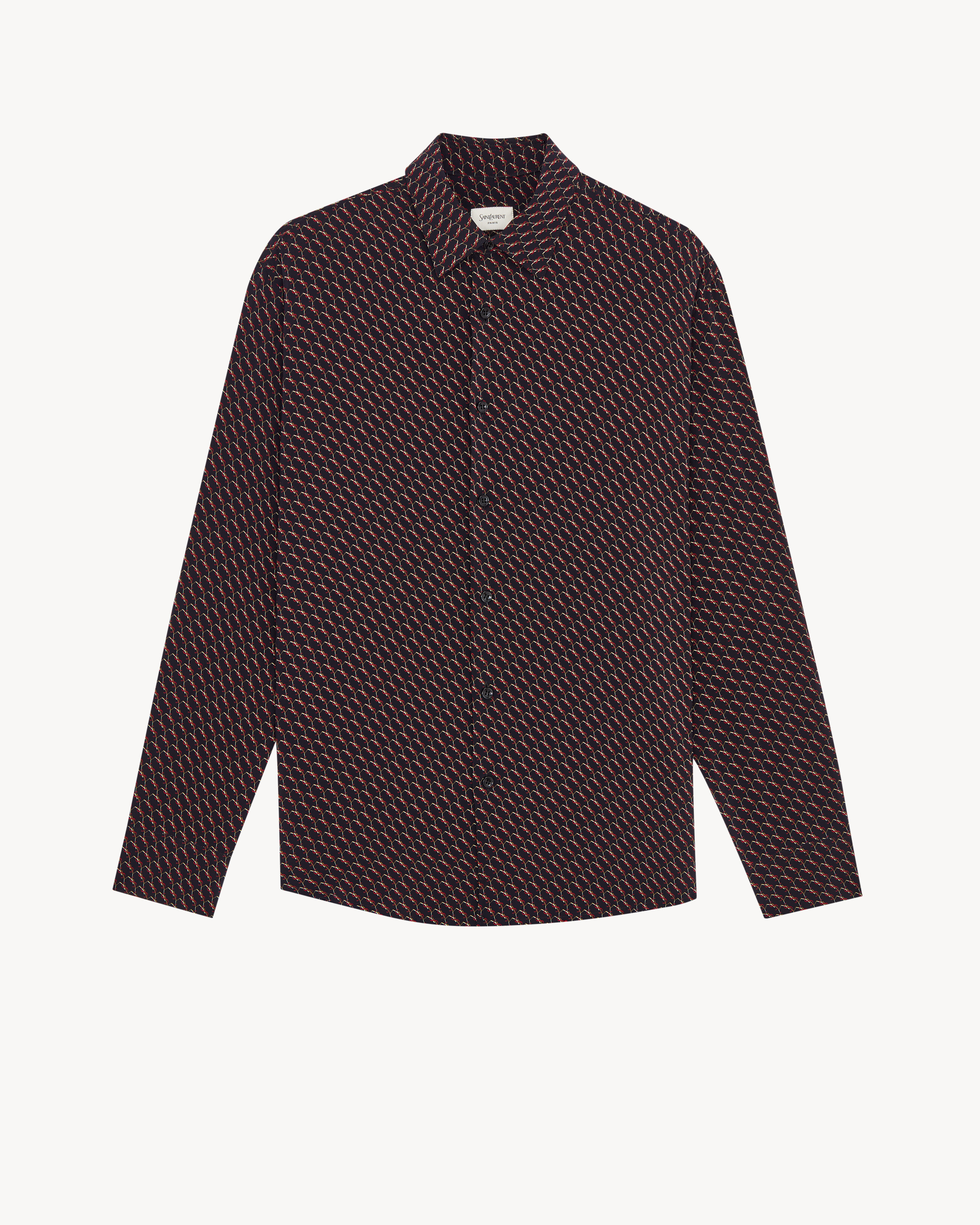 shirt in silk with cassandre all over in Black | Saint Laurent