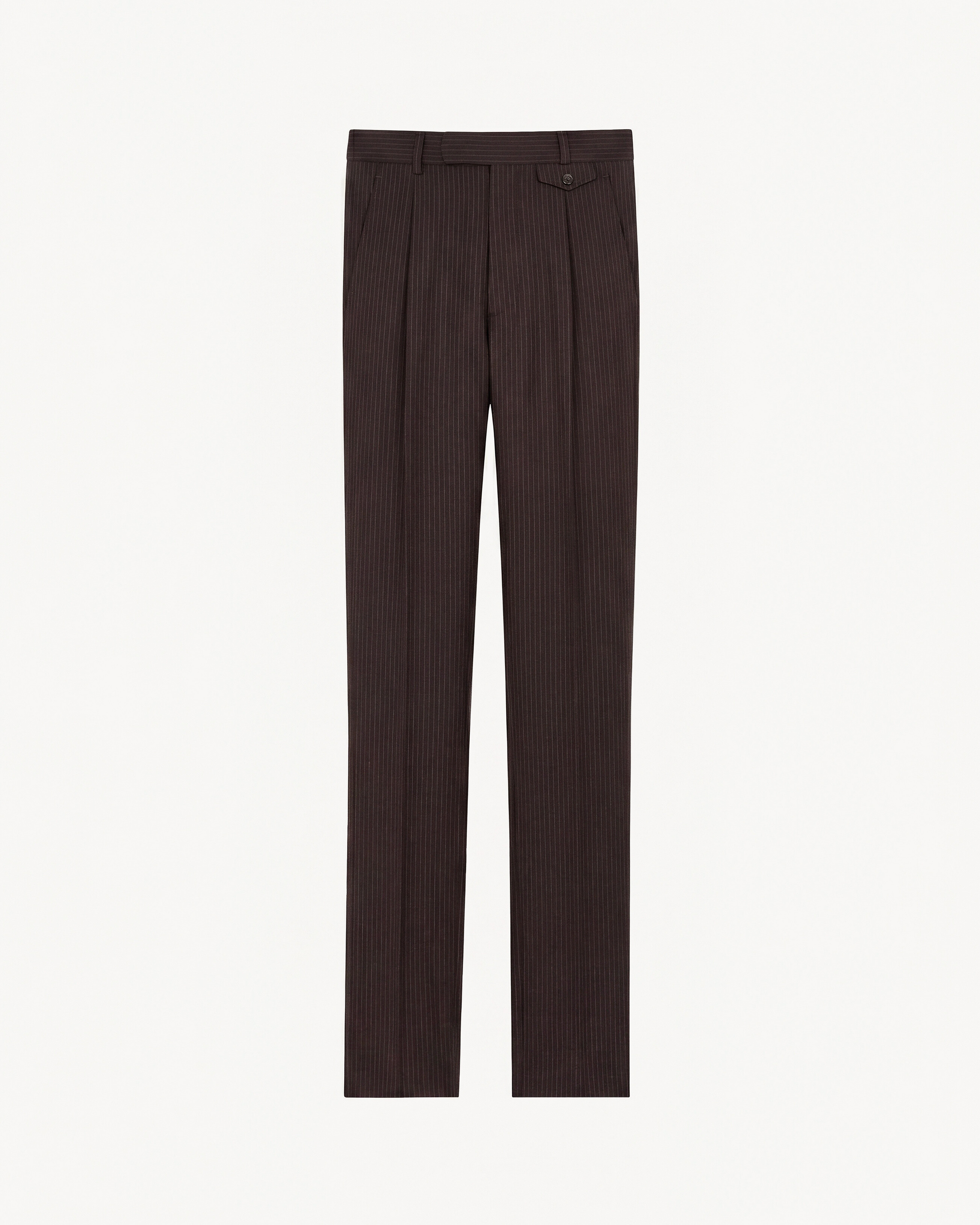 Pantalones entallados de gabardina de lana con motivo de rayas