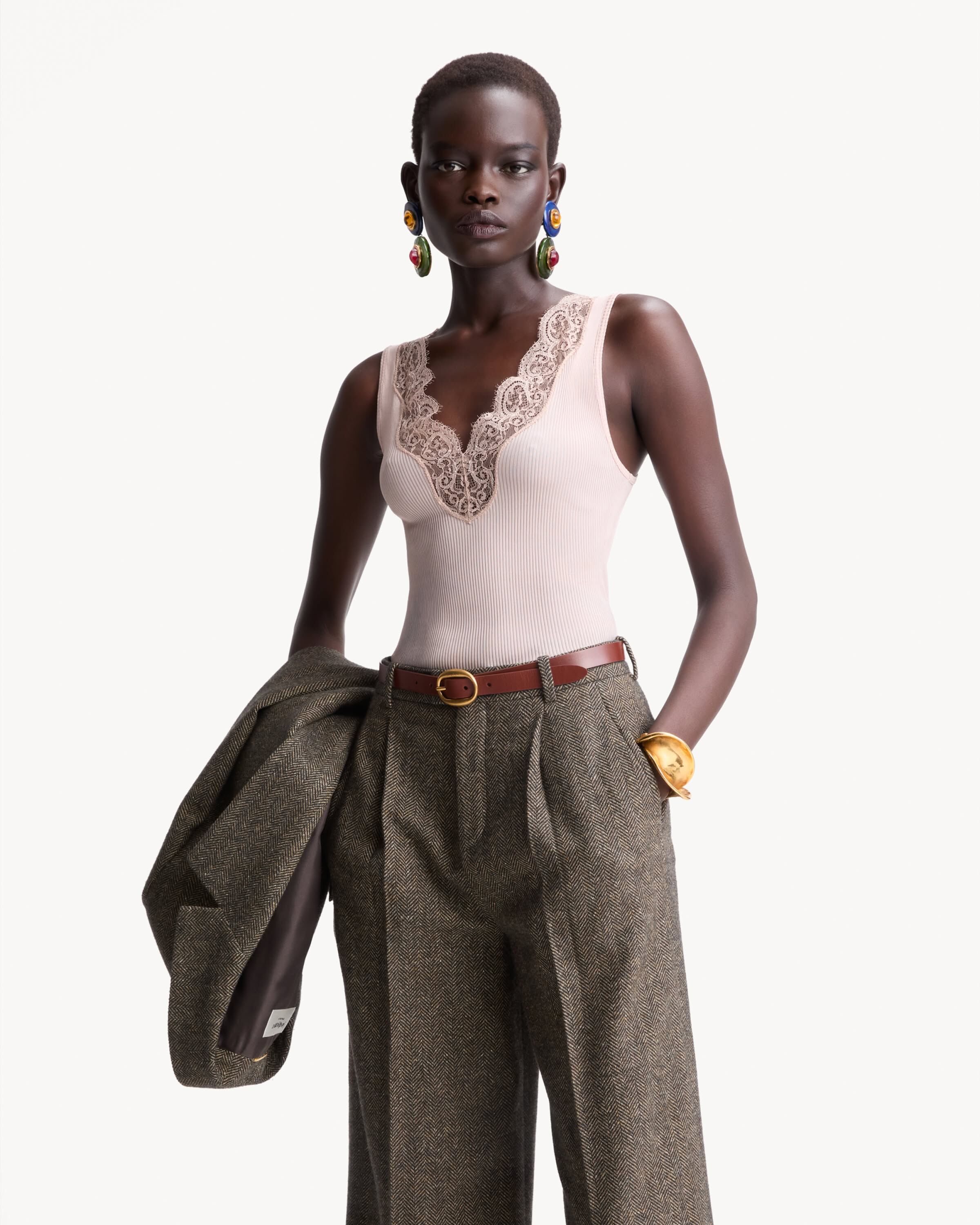 laced tank top in ribbed silk