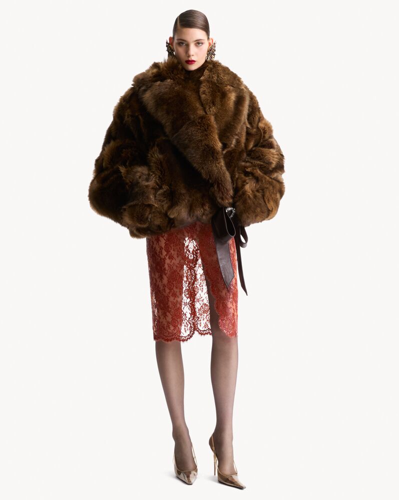 shearling patchwork short coat