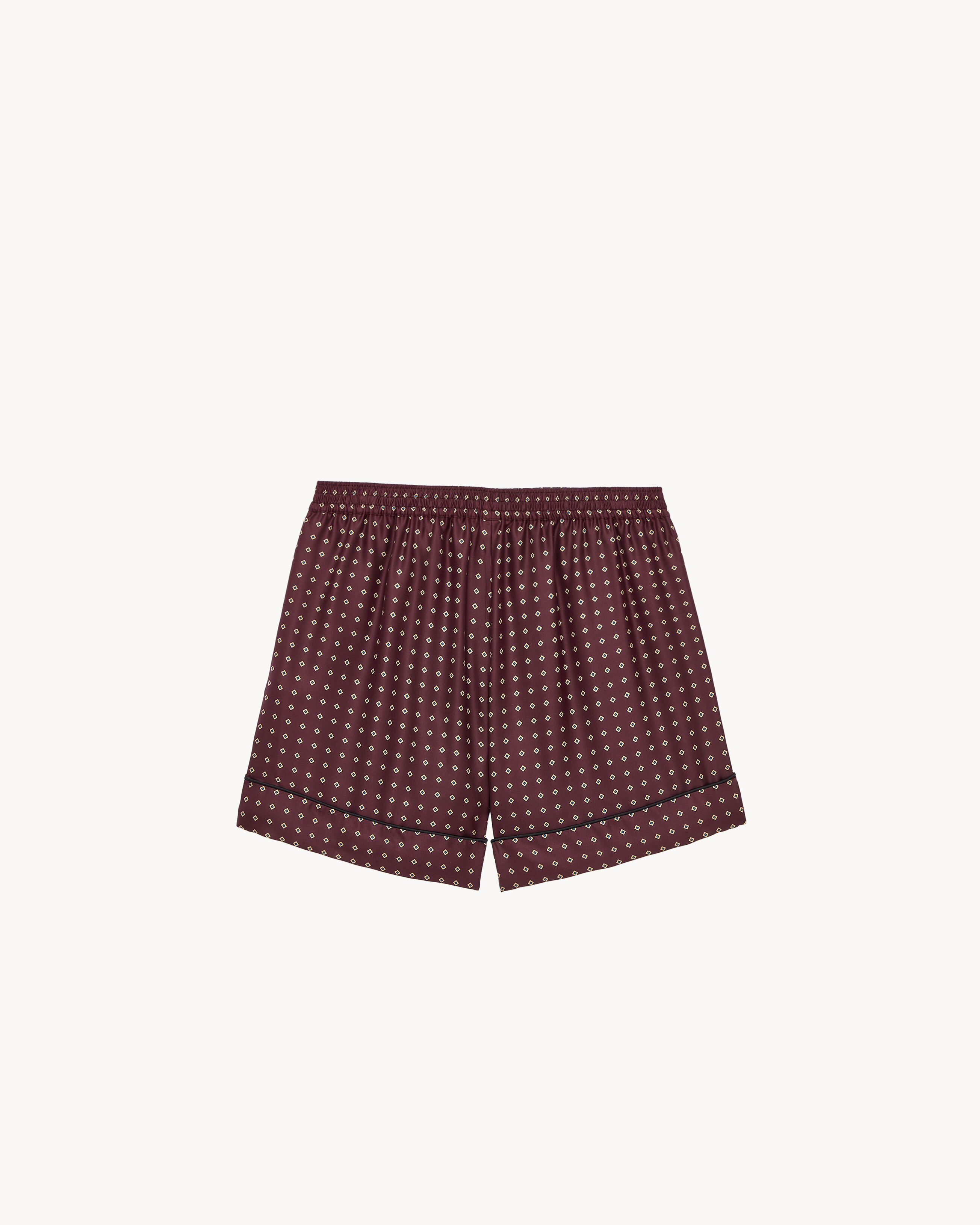 Short de pyjama en satin de soie à motif losange