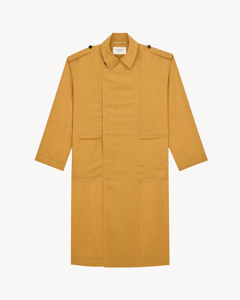 broad-shoulder trench coat in silk