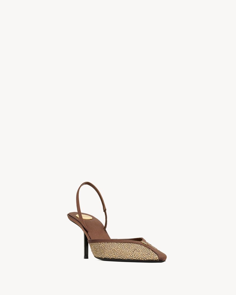 FOLIE slingback pumps in satin, mesh, and crystals