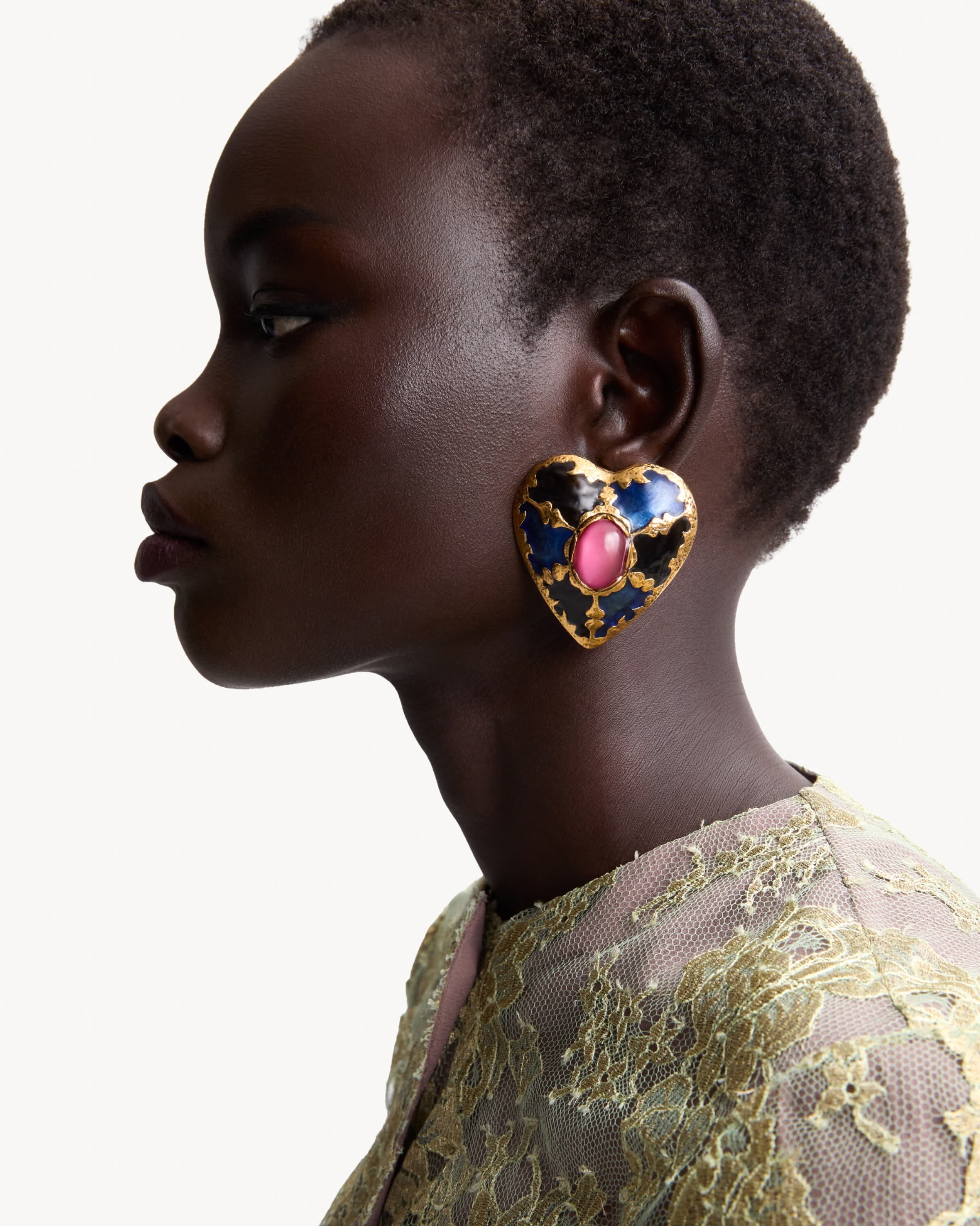 heart earrings in enamel