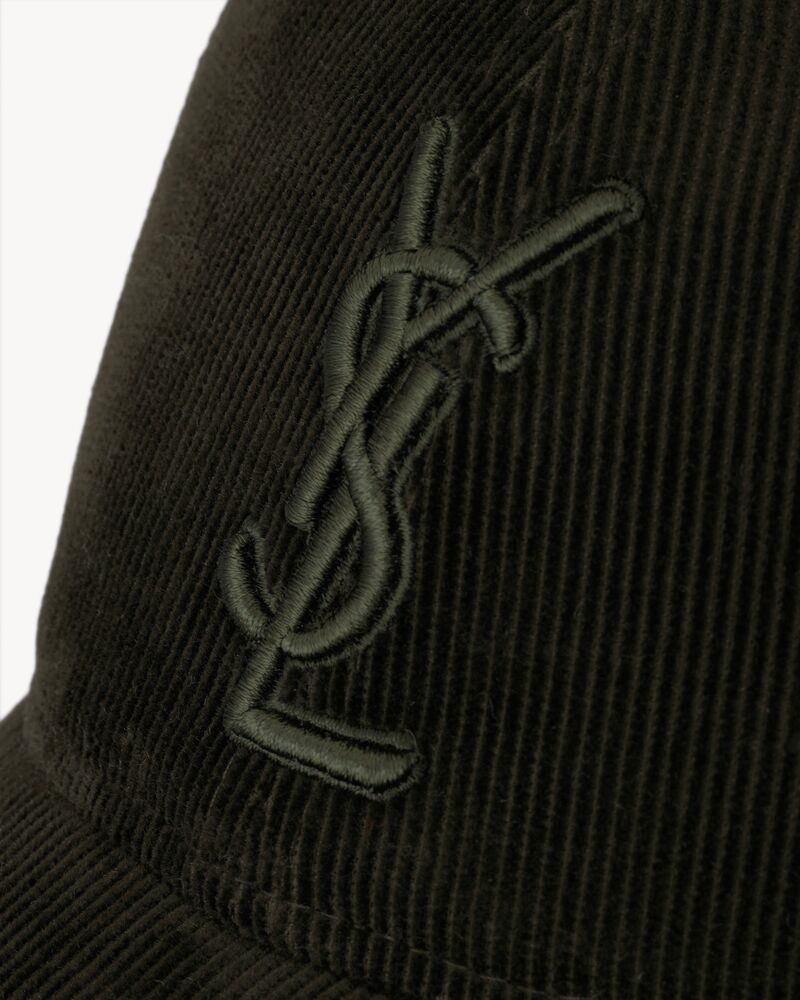 New Era Cassandre Cap in Corduroy in Green | Saint Laurent | YSL EN-CH