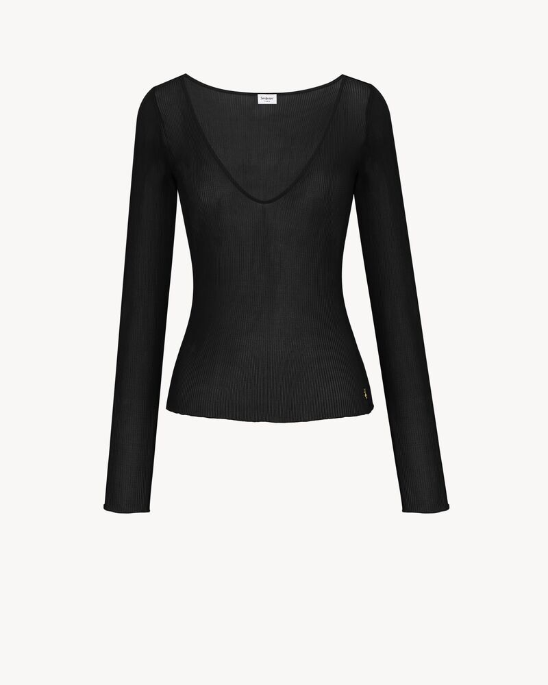 CASSANDRE V-neck top in ribbed silk