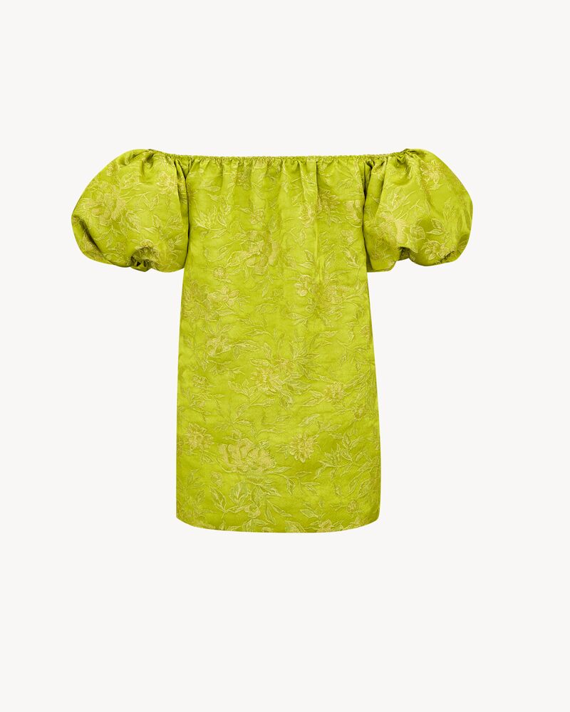 puff-sleeve mini dress in duchesse satin brocade