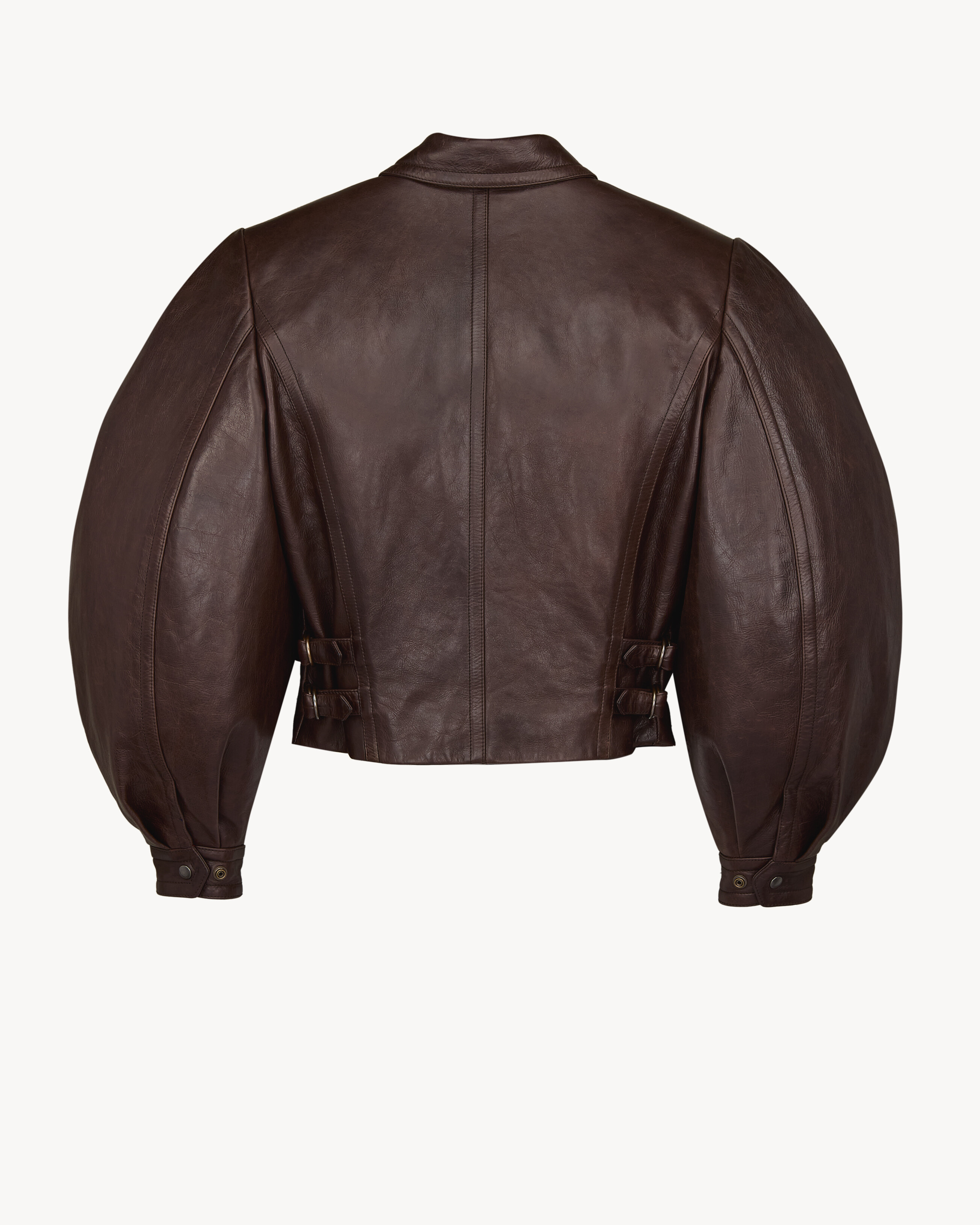 balloon-sleeve jacket in creased leather