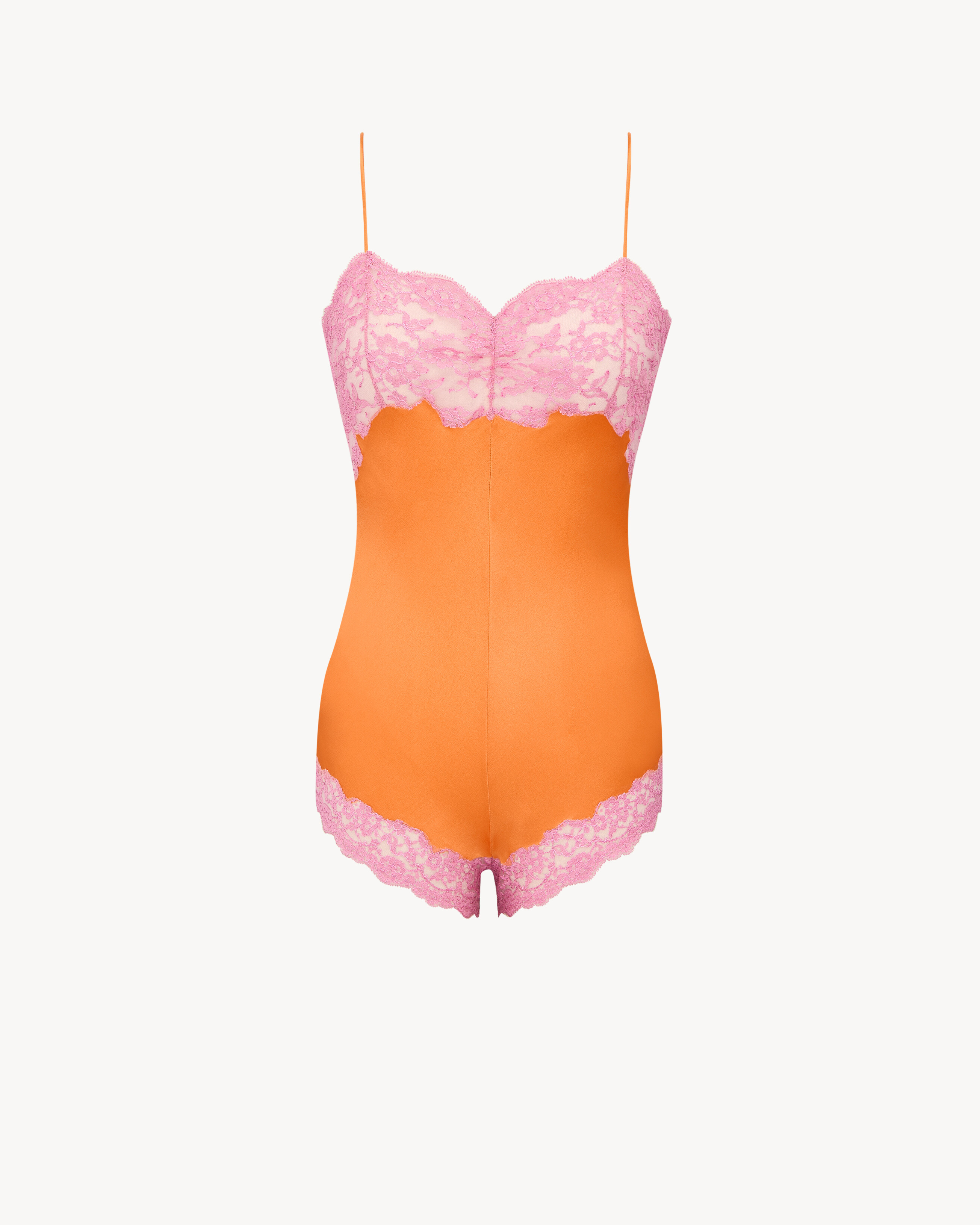 laced romper in silk satin