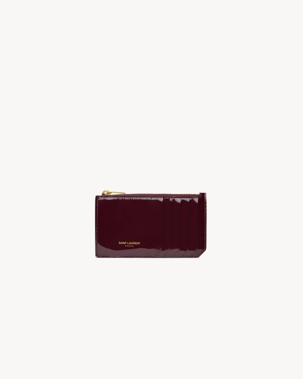 SAINT LAURENT PARIS FRAGMENTS card case in patent leather in Red
