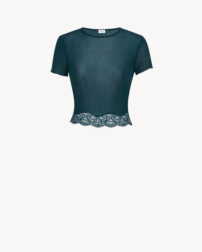 laced T-shirt in ribbed silk