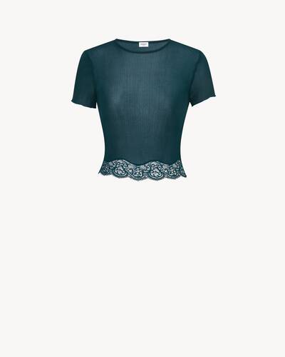 レースTシャツ（リブ編みシルク） ブラック | Saint Laurent | YSL JP