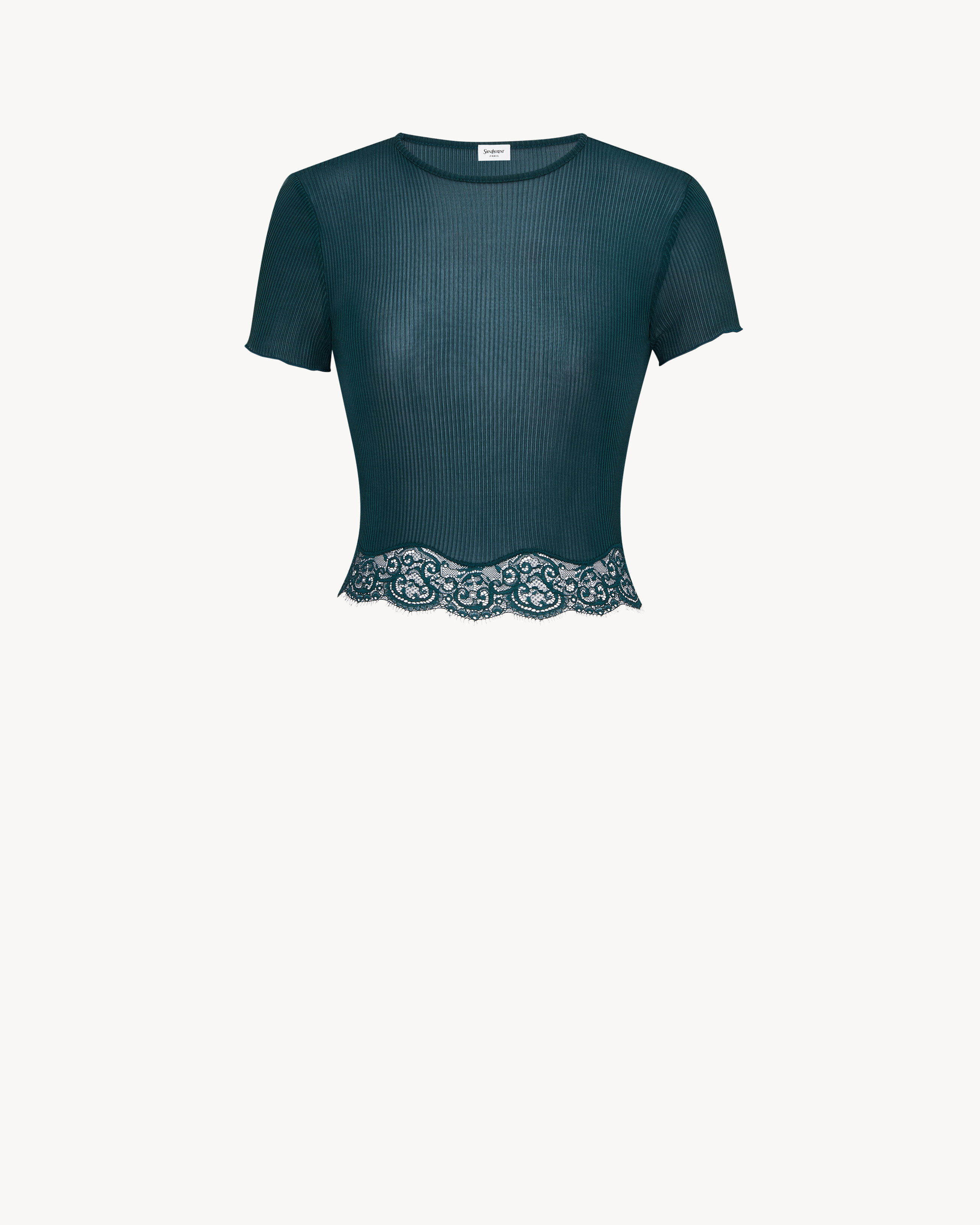 laced T-shirt in ribbed silk