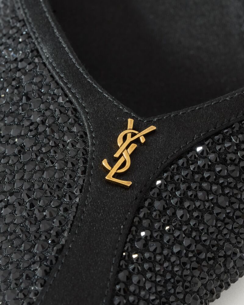 FOLIE slingback pumps in satin, mesh, and crystals