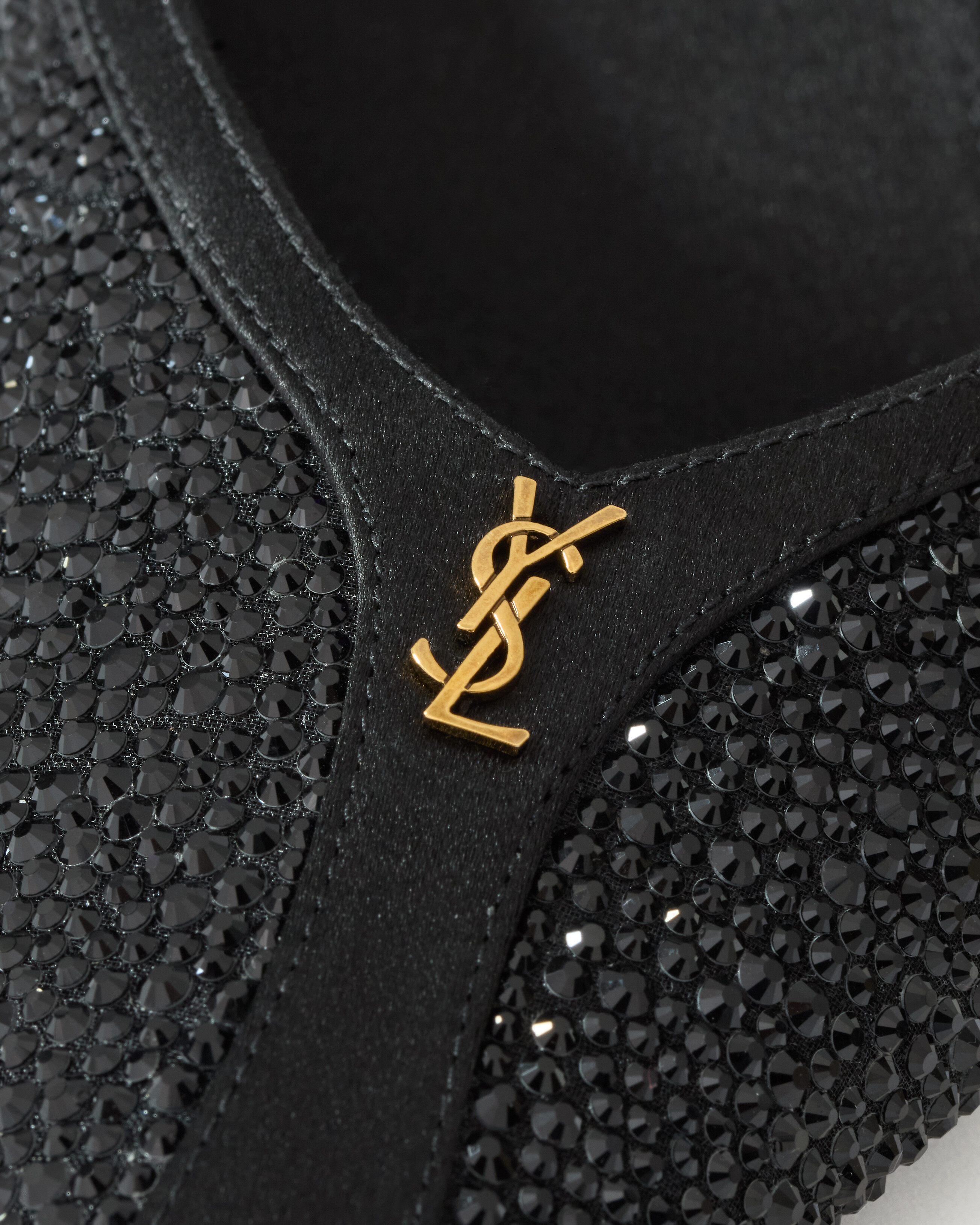 FOLIE slingback pumps in satin, mesh, and crystals