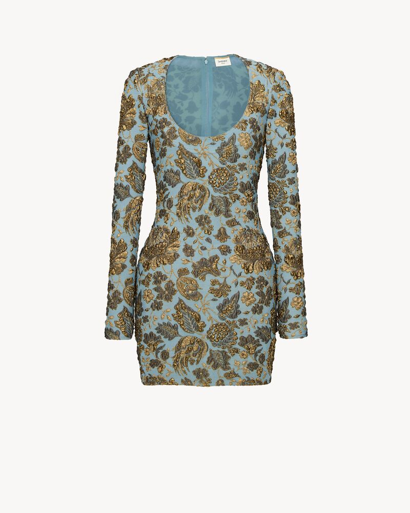 décolleté mini dress in stretch brocade