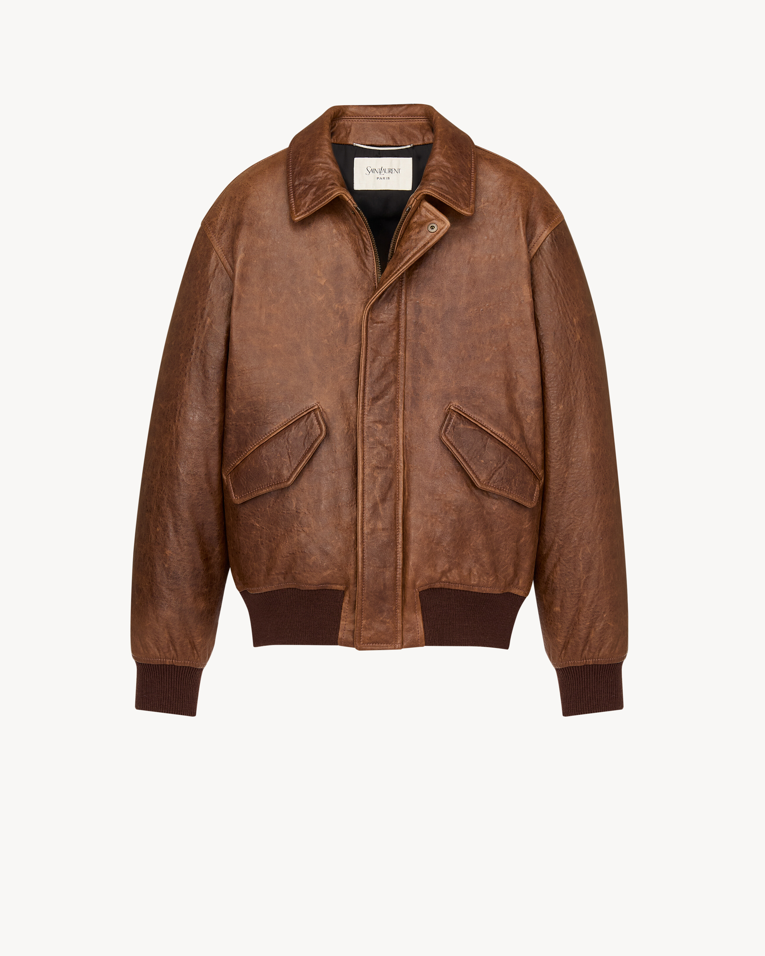 bomber jacket in vintage grained lambskin