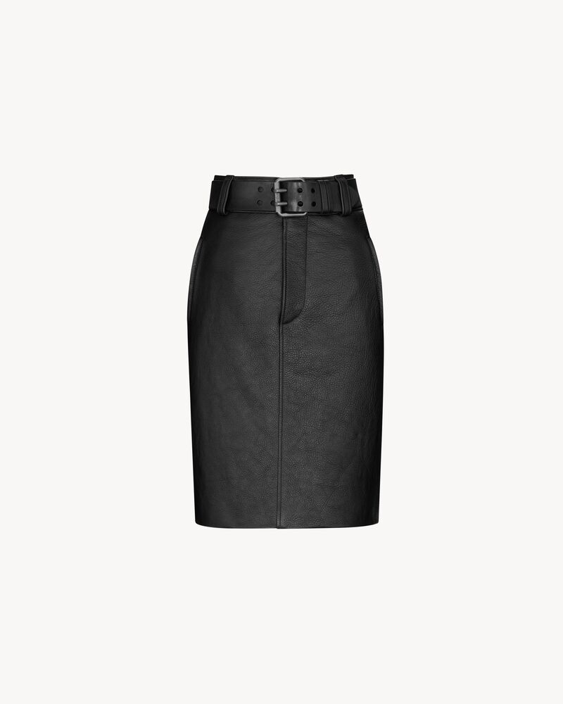 belted pencil skirt in grained leather
