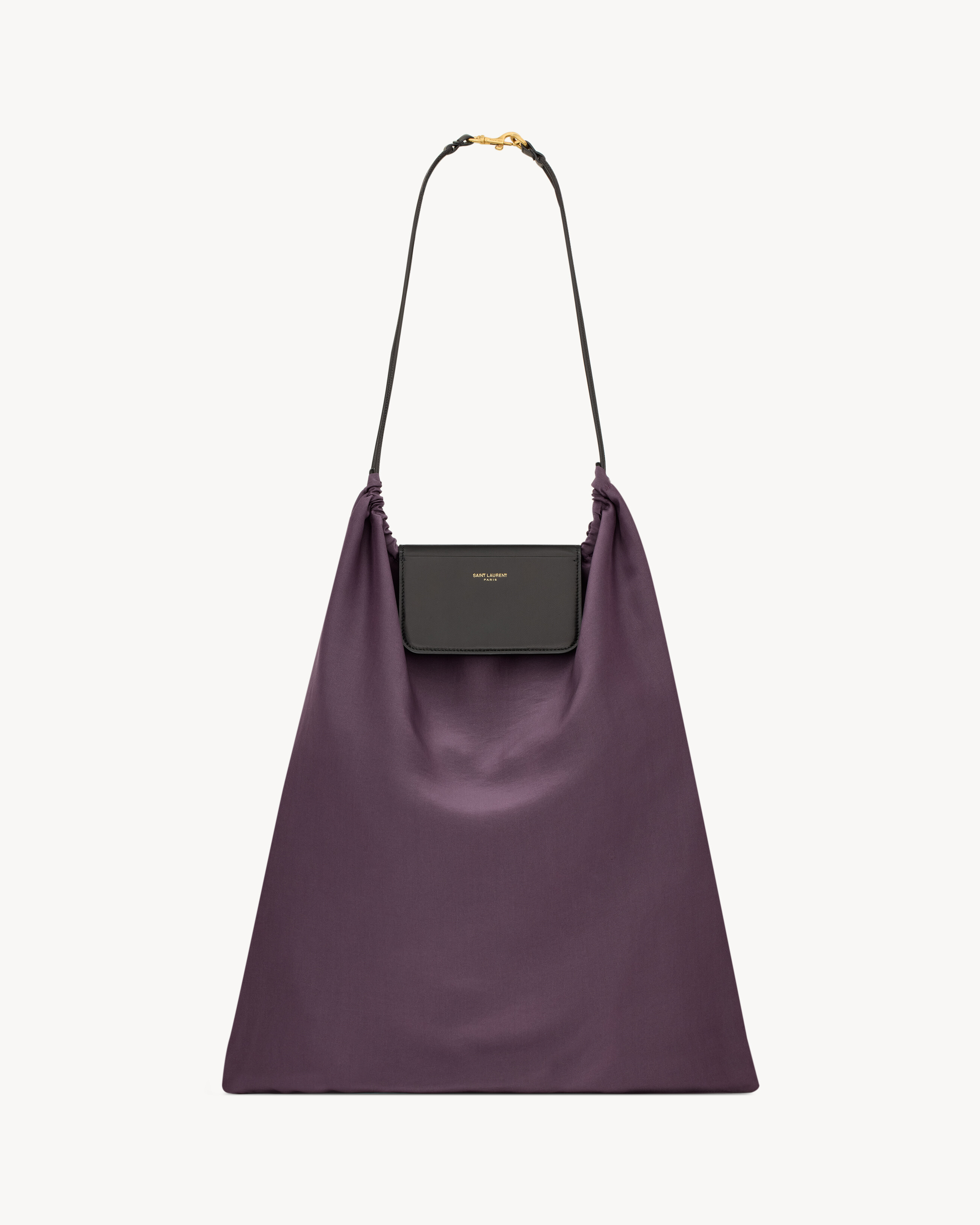 FOULARD folding pouch in silk satin and leather