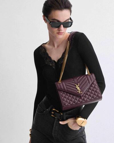 YSL シルバー 紫クロコダイル風 パーティーバッグ Envelope Handbag Collection for Women | Saint Laurent | YSL