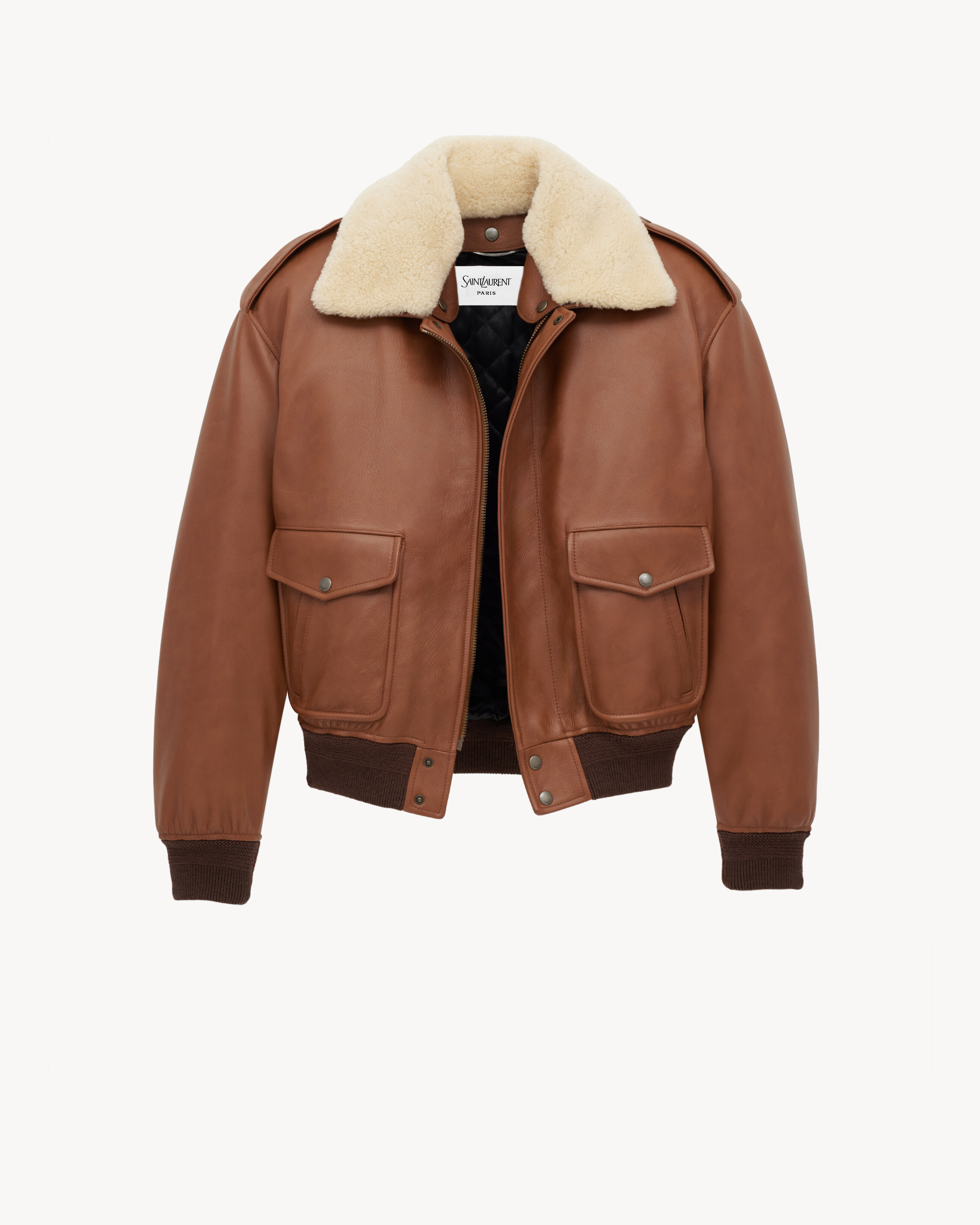 bomber jacket in grained leather and shearling